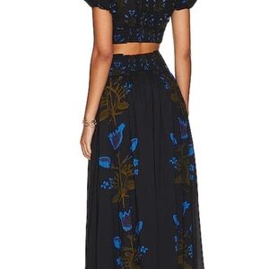 Free People BNWT Black Floral Two-Piece Set with Blue Details